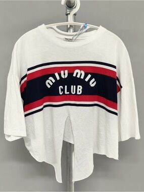 🚩steal Miu Miu White Tee with Blue Cord Detail